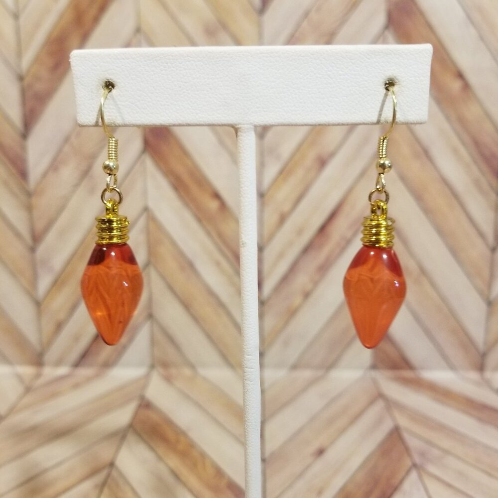 Christmas Light Bulb Dangling Earrings - Red
